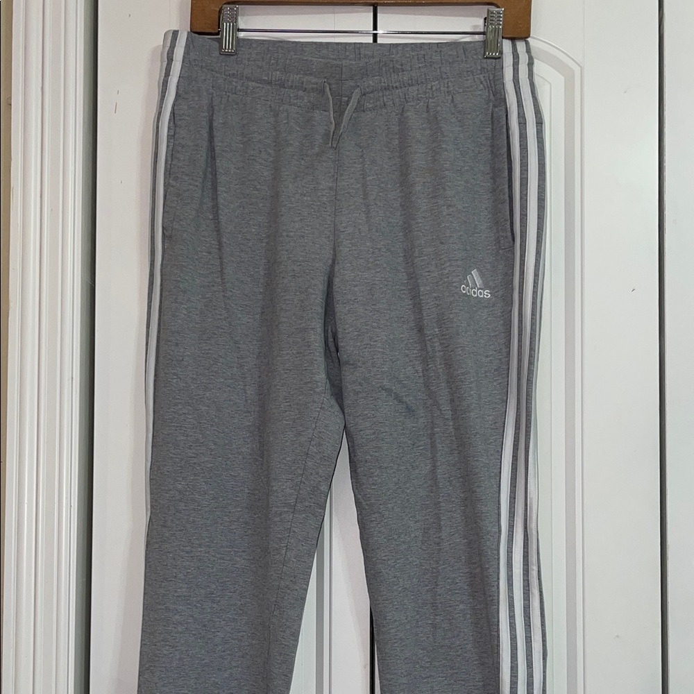 Adidas Heather Gray Joggers with White Accents